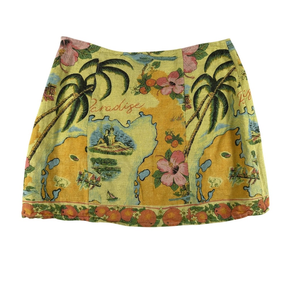 Urban Outfitters Skirt Womens Medium Yellow Tropical Palm Mini Lined Hawaiian